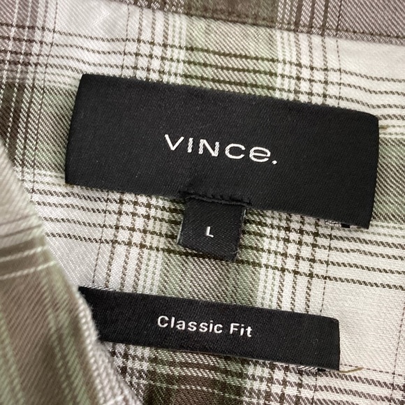 Vince, long sleeve, button up shirt, green and brown plaid size large - Picture 5 of 5